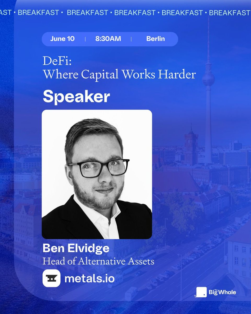 StableNoe's tweet photo. 🔴 We're welcoming @BenElvidge, Head of Alternative Assets at @metalsofficial, as a speaker at our private event in Berlin on June 10th.

For institutions to access metals and commodities as part of their onchain portfolio, the assets need to be physically backed, compliantly custodied, and tradable.

@metalsofficial delivers exactly that: a tokenized commodities platform offering 24/7 access to uranium, gold and rare earth metals, with FCA-regulated custody provided by Archax.

Ben has been at the center of bringing these markets onchain, starting with uranium before expanding into the broader critical metals space.

He'll join @Arnab_Naskarr and @ipor_io Fusion to ask which onchain products and asset classes are generating real returns today, and what infrastructure is actually making that possible.

Details & registration in the comments 👇