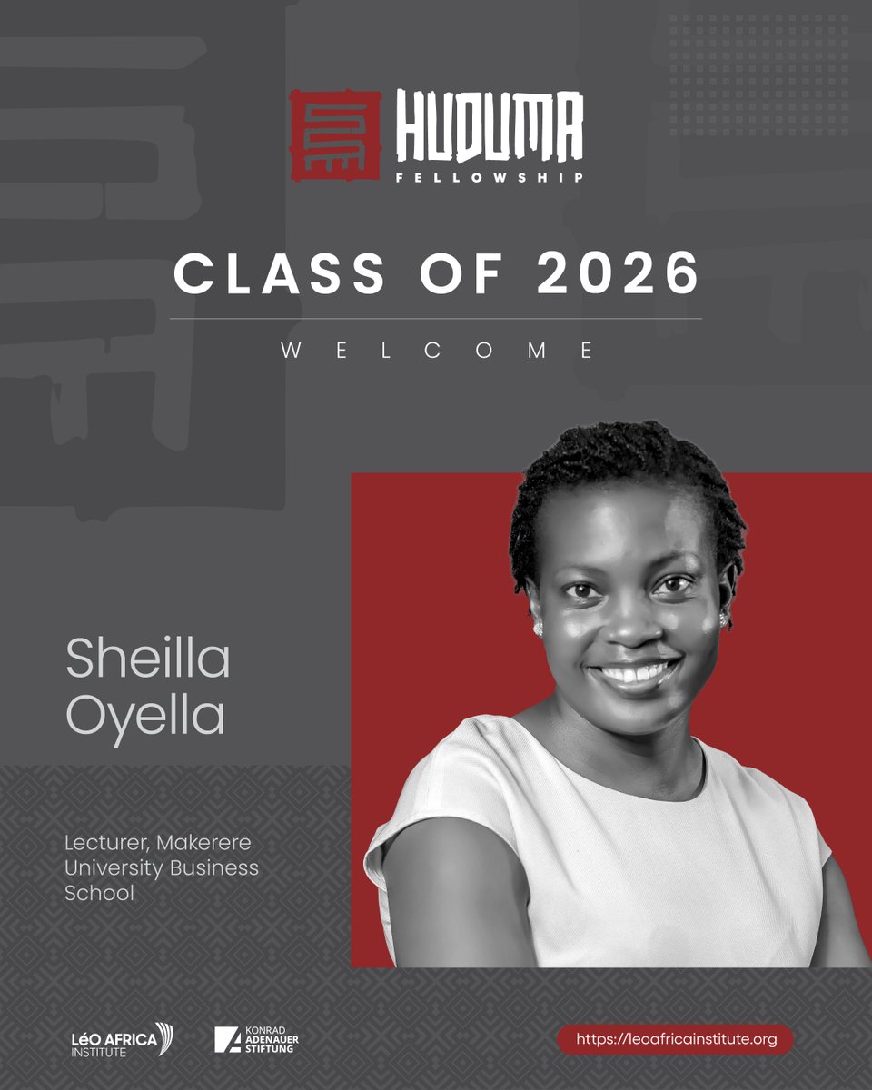 LeoAfricaInst's tweet photo. The LéO Africa Institute is proud to welcome 22 exceptional leaders into the 2026 Huduma Fellowship — public servants who are not just doing their jobs, but reimagining what service means. Over the coming days, meet the faces behind this cohort.

⚖️ Rachael Musinguzi, a Magistrate Grade One in the Uganda Judiciary, committed to being a new face of justice defined by integrity, impartiality, and genuine humanity behind every case file.

🛢️ Vivienne Serunkuma Nabbosa @VivienneNabbosa, a National Content Officer at the Petroleum Authority of Uganda, working at the crossroads of policy and economic empowerment to ensure Ugandans benefit meaningfully from their own natural resources.

🎓 Sheilla Oyella (@SheillaOyella), a lecturer in Leadership and Governance at Makerere University Business School, bridging the gap between theory and practice for thousands of students she shapes each year.

🏥 Ssebuganda Richard, a multi-disciplinary scholar pursuing law and medicine simultaneously while advocating for stronger professional structures and ethical leadership in Uganda's health and civil service sectors.

Through the Huduma Fellowship, the LéO Africa Institute brings together emerging public servants across sectors to deepen their leadership, build a community of purpose, and strengthen the institutions that serve Uganda's people.

The future of public service is being written, and these four are holding the pen. 🖊️

Welcome to the network. Welcome to #Huduma. 🤝

@KasUganda