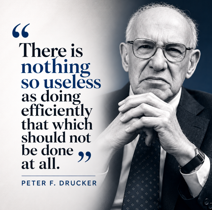 andrewconstabl9's tweet photo. “Nothing is so useless as doing efficiently what shouldn’t be done at all.” — Peter Drucker

Strategy starts with saying no. Focus on impact, not activity. #Strategy #Leadership #Business https://t.co/NspdCdBzoS