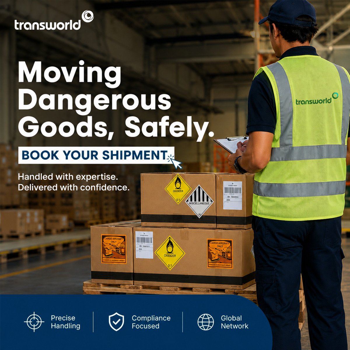 TransworldTweet's tweet photo. When every shipment demands extra care, Transworld delivers dangerous goods with precision, compliance, and confidence across the globe.

Know More: https://t.co/kkBrQgJ5t1

#Transworld #DangerousGoods #HazmatLogistics #GlobalLogistics #SupplyChain https://t.co/RR4ieve9mV