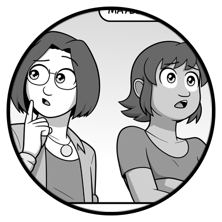 elgoonishshive's tweet photo. What to do - https://t.co/2AfZKbGrDR

Do you:

A - Go see if you can get to your car.
B - Shout "it's the fuzz!" and run away.
C - Go back to the pancake place for seconds.

#egscomics #webcomics https://t.co/dhlawilVIk