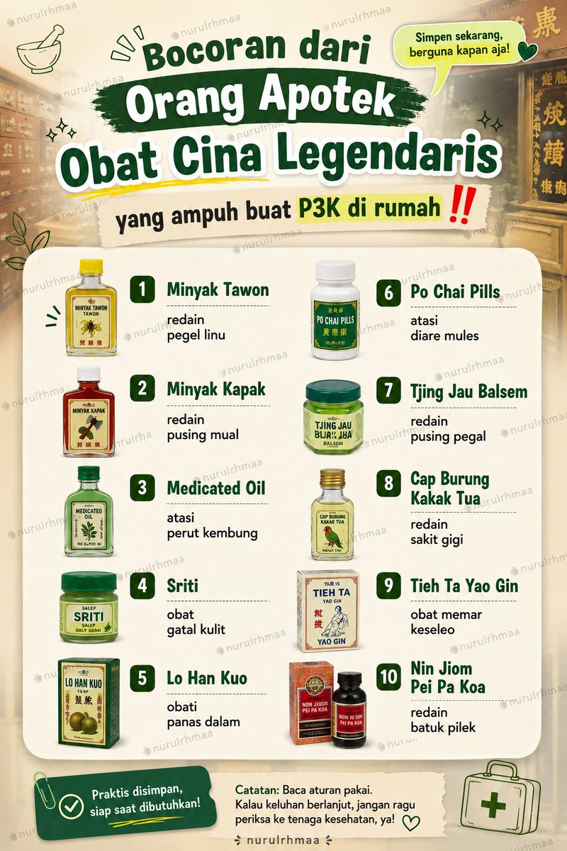 nurulrhmaa's tweet photo. TERNYATA INI OBAT CINA LEGENDARIS YANG MASIH SERING DIREKOMENDASIIN ORANG APOTEK 😭🙏🏻

Dan beberapa emang wajib banget ada buat stok P3K di rumah 👇🏻 https://t.co/29pP4I5PrA