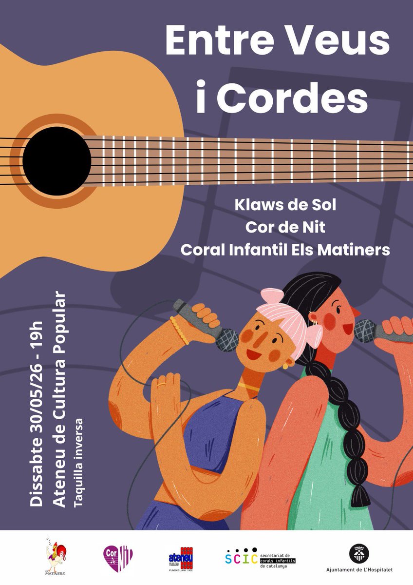 CoralMatiners's tweet photo. Demà presentem un projecte que hem preparat amb molta il·lusió🔝Per primera vegada, en col·laboració amb Klaws de Sol 🎸, grans de la Coral Infantil Els Matiners 🐔 i Cor de Nit 🌙 estrenem un concert conjunt amb repertori variat que no deixarà indiferent al públic assitent 🎶🙌 https://t.co/LbQWsnESky