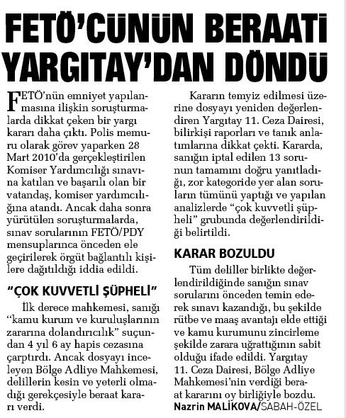 Nazmalikh's tweet photo. FETÖ’nün emniyet yapılanmasına ilişkin kritik bir dosyada Yargıtay’dan dikkat çeken karar çıktı. Komiser yardımcılığı sınavında usulsüzlük iddiasıyla yargılanan sanık hakkında verilen beraat hükmü bozuldu. Detaylar⤵️ #sondakika https://t.co/SIx6hEdZsd