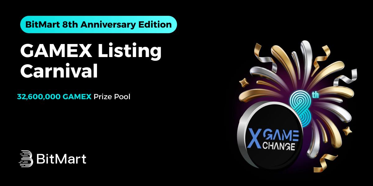 WitWaveMaker's tweet photo. 🎉 The BitMart 8th Anniversary celebration just got a whole lot bigger!
​The GAMEX Listing Carnival is officially LIVE, and there is a massive pool of 32,600,000 $GAMEX up for grabs! 🚀
​Want a slice of the pie? Here’s your game plan:
💰 Trade $GAMEX to unlock generous rewards
🎯 Complete event tasks to boost your chances of winning
🏆 Climb the ranks and share the reward pool with top traders
​Don't sit on the sidelines. Tap in, complete your tasks, and secure your rewards today! 👇
Campaign link: https://t.co/paroBtux0i

Register here:https://t.co/0If1Zt4tCB

​#BitMart #GAMEX #CryptoTrading #CryptoCarnival #Airdrop