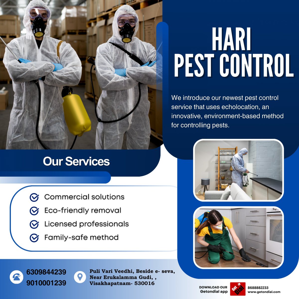 getondialapp's tweet photo. Keep Your Home Pest-Free with Hari Pest Control in Visakhapatnam now listed on GetOnDial

#PestControl #PestControlVizag #AntiTermite #CockroachControl #MosquitoControl #SanitizationServices #GetOnDial #Visakhapatnam #PestRemoval #HomePestControl
https://t.co/oauiKLLvAo https://t.co/1SdK2o5gHl