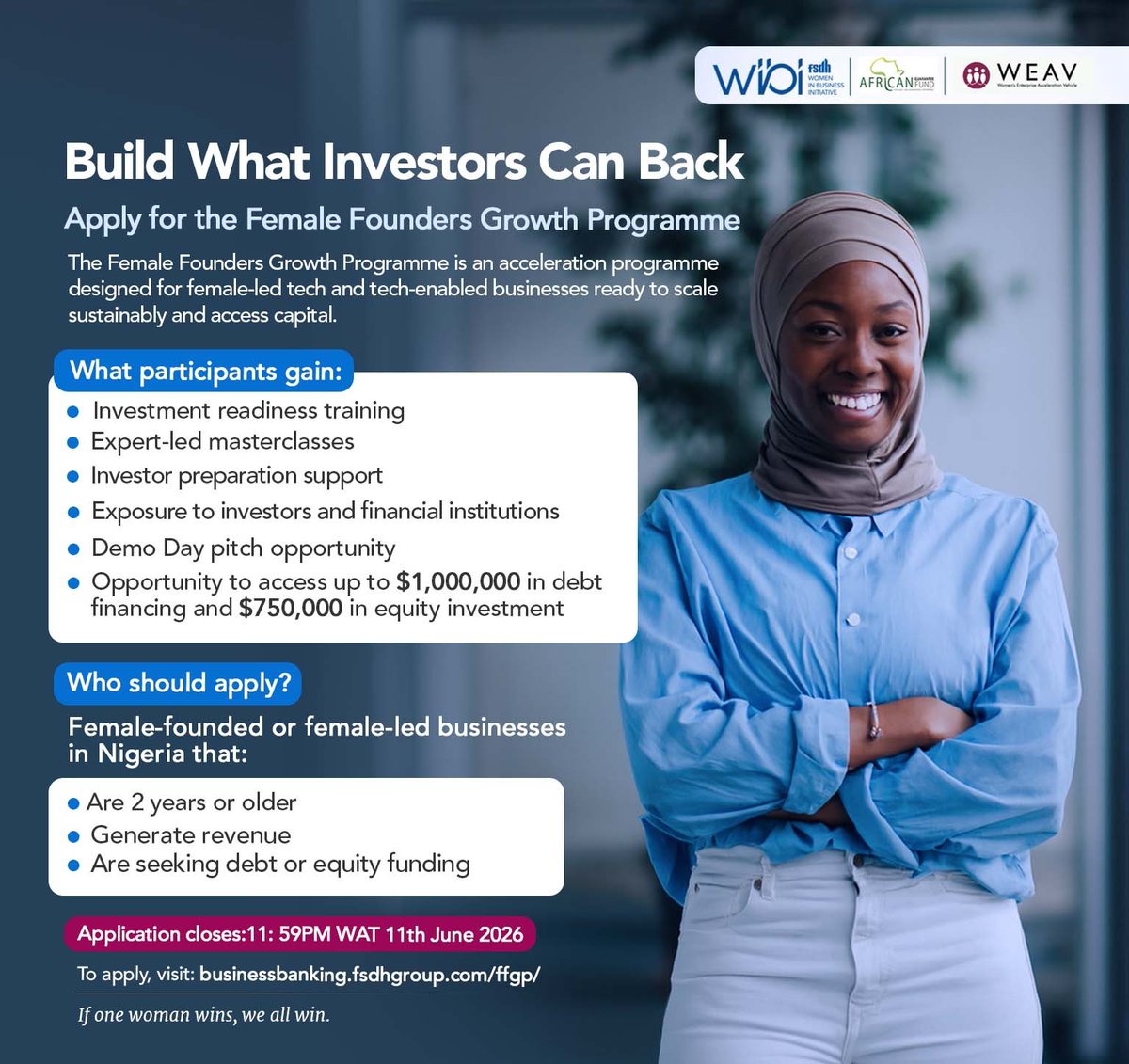 FSDHBank's tweet photo. Are you a woman in tech? Are you a founder, co-founder, or executive leading a tech or tech-enabled business?

Are you preparing your business for growth and access to capital?

You could be among the 30 women selected to participate in the Female Founders Growth Programme 2.0.

Applications are still open.
Apply here: https://t.co/lCN6fDFJSP