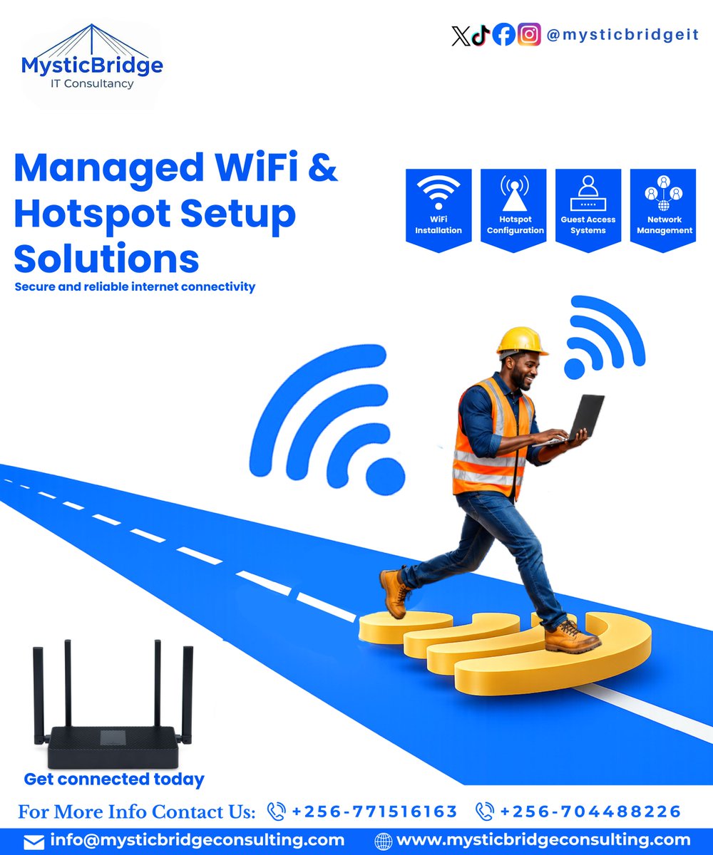 mysticbridgeit's tweet photo. Managed WiFi &amp; Hotspot Setup Solutions

Reliable internet starts with the right setup. MysticBridge provides managed WiFi and hotspot solutions for businesses, schools, hotels and offices with secure connectivity and network management. 

Visit https://t.co/6u8ZrluIE3 https://t.co/EFSCuvPqhZ