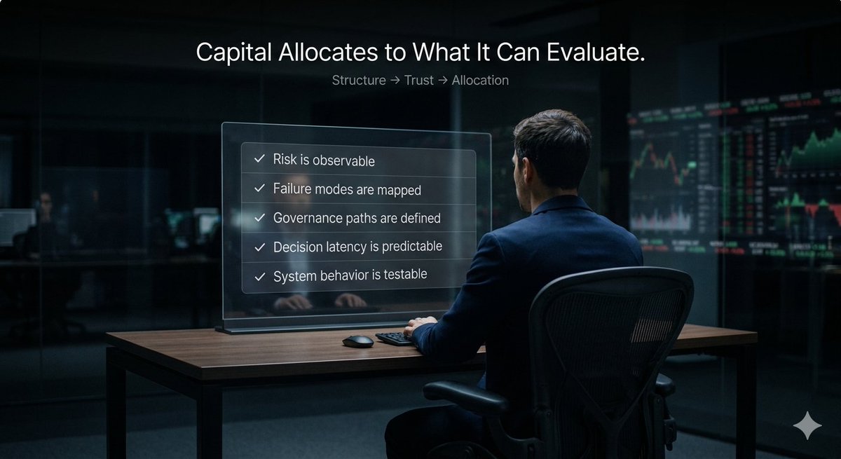 Delphoenix_INTL's tweet photo. Most conversations about “institutional readiness” stay abstract.

But institutions don’t allocate based on narratives.
They allocate based on checklists.

➠ Can this system withstand stress?
➠ Is risk observable and bounded?
➠ Are decision paths predictable under pressure?
➠ Can failure modes be identified before they occur?

If it can’t be evaluated, it won’t be trusted.
If it isn’t trusted, it won’t be funded.

Institutional readiness isn’t a label.

It’s a framework of verifiable conditions.

✔ Structure before scale.