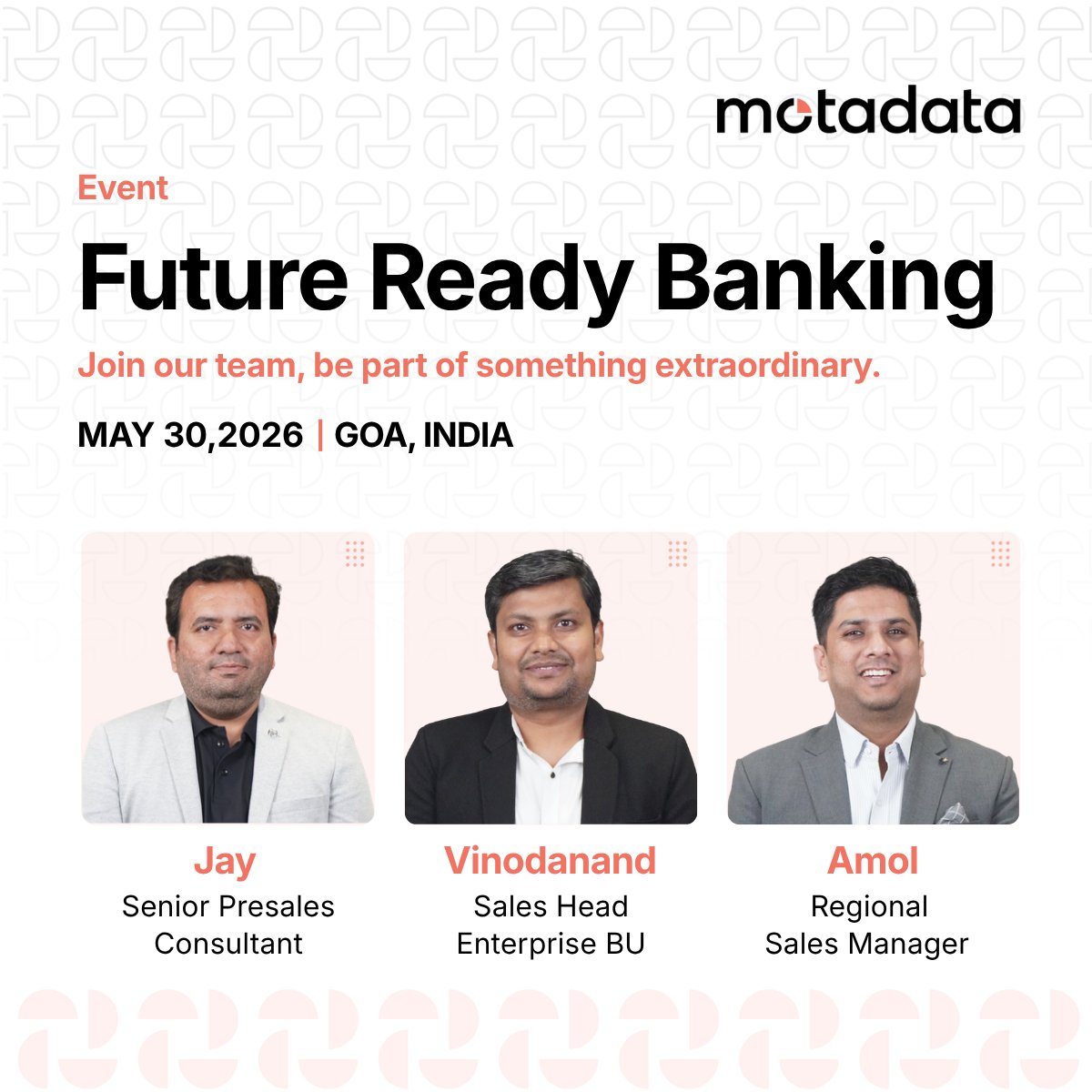 MotadataSystems's tweet photo. Our team is heading to Future Ready Banking in Goa tomorrow.

Looking forward to connecting with banking and technology leaders, sharing ideas, and building meaningful conversations around modern IT operations.

#motadata #bankingtechnology #enterpriseit #itmanagement https://t.co/dQmP6ETJMK