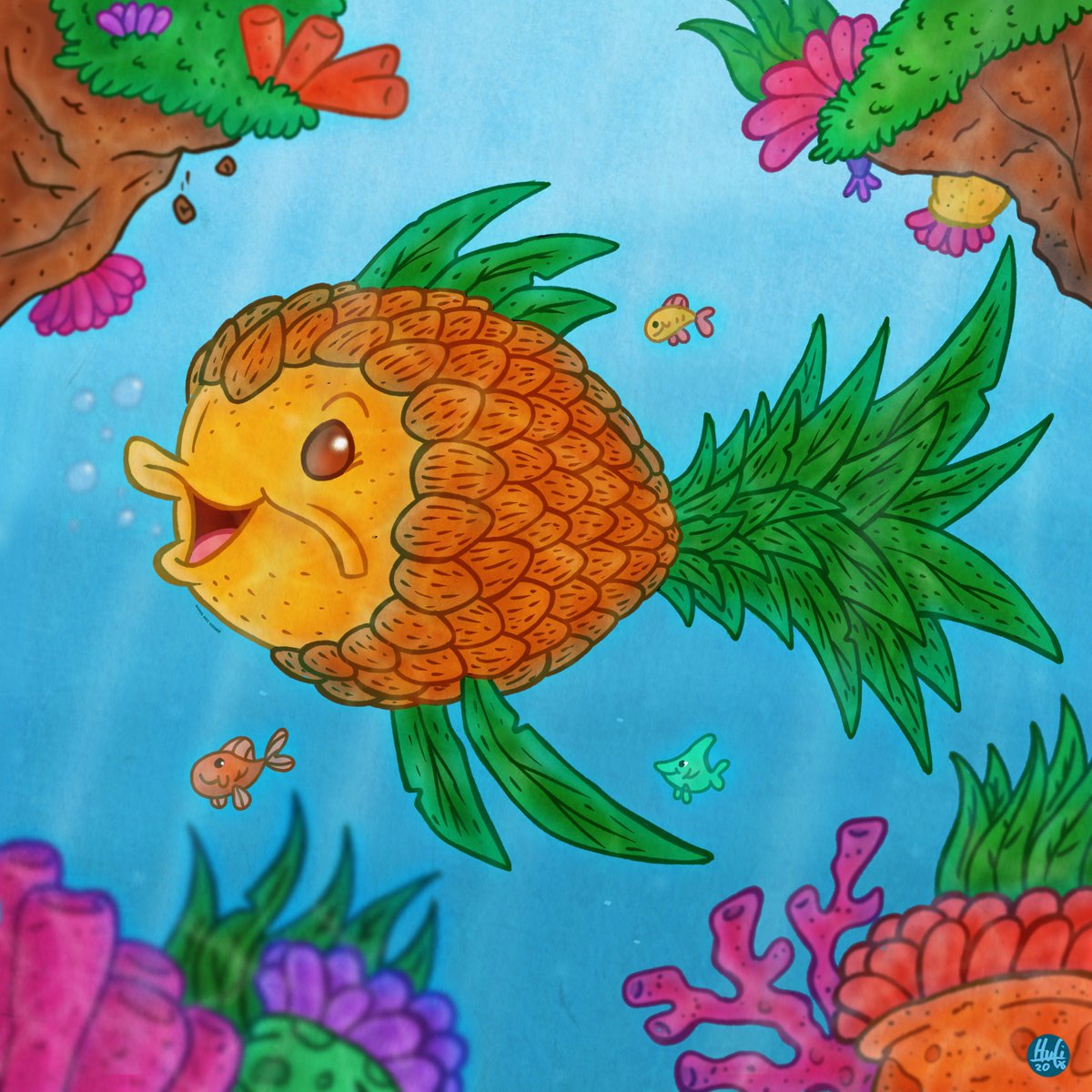 thomation92's tweet photo. "Food Punimals: Pineapple Fish
Before the month of May and #mermay comes to an end and my new Kai-JUNE Cat Series starts (on Monday June 1), I´d like to share another new Punimal Character
#fun_art #punimals #illustration #sketch #sketches #comicstyle #fruit #pineapple #furry https://t.co/1PDHS9P2Yd