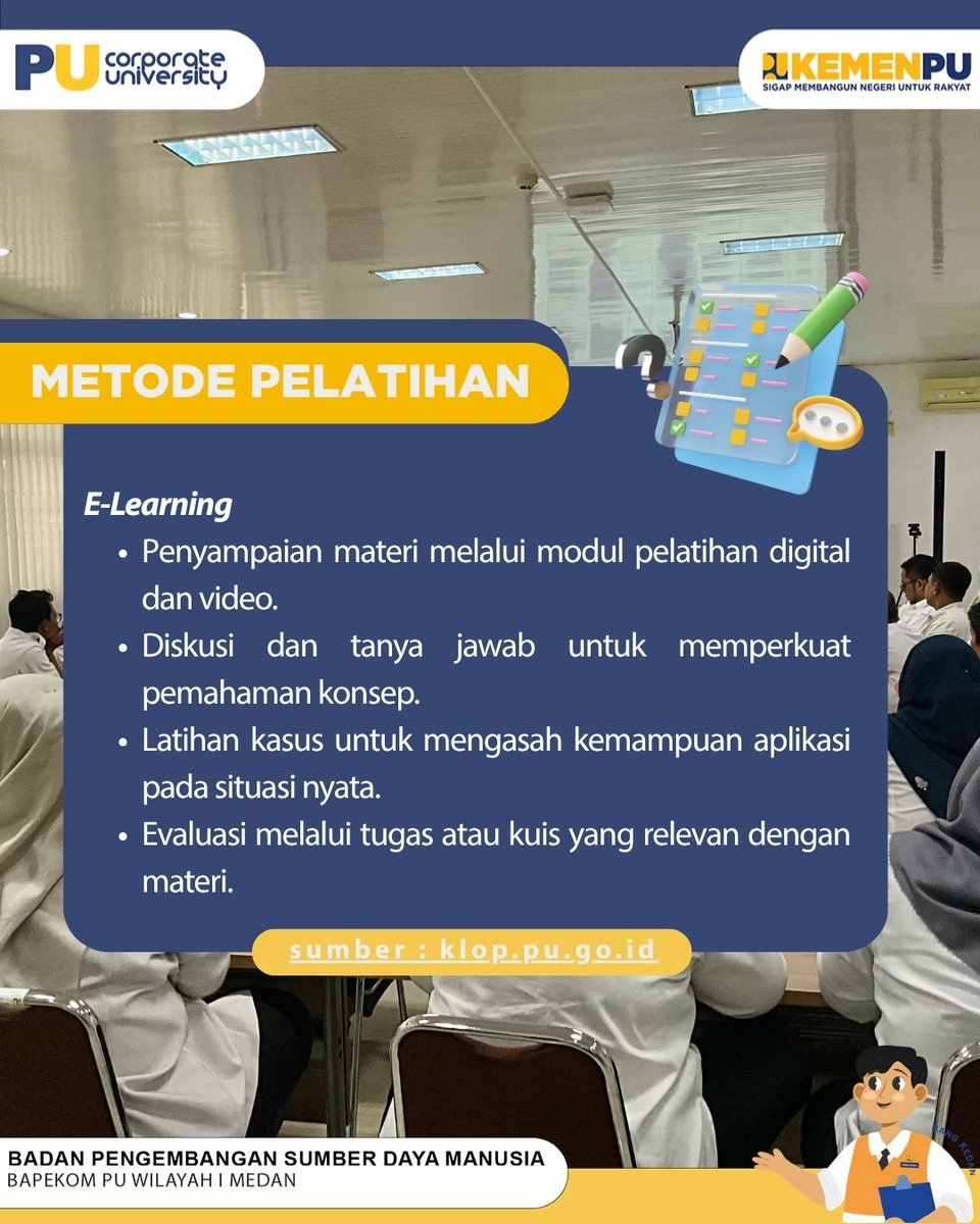 pu_bpsdm_bpk1's tweet photo. Halo Sobat Bang Kedan!

Pelatihan Jabatan Fungsional Pengelolaan Banjir Terpadu hadir sebagai upaya meningkatkan kompetensi ASN 

#SigapMembangunNegeriUntukRakyat
#PU608
#BPSDMPU
#PatenKali
#Pelatihan https://t.co/3Cv2pTbIWR