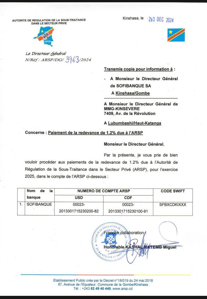 JamsMupualaRdc's tweet photo. #RDC:Scandale à l' #ARSP: @MiguelKashal au cœur d’un présumé détournement de 100 millions USD
Un vent de scandale souffle sur l’Autorité de Régulation de la #Sous_Traitance dans le Secteur Privé (#ARSP).
Le Directeur général de cet établissement public, Miguel Kashal, se retrouve au cœur de graves accusations de mégestion financière, de détournement présumé de deniers publics et de violations des règles de gouvernance administrative.
Dans une correspondance explosive datée du 25 mai 2025, le Collectif des agents et cadres de l’ARSP, représenté par le Cabinet MK & Associés, a officiellement saisi les plus hautes institutions de la République afin d’alerter sur ce qu’il qualifie de dérives inquiétantes au sein de l’établissement.