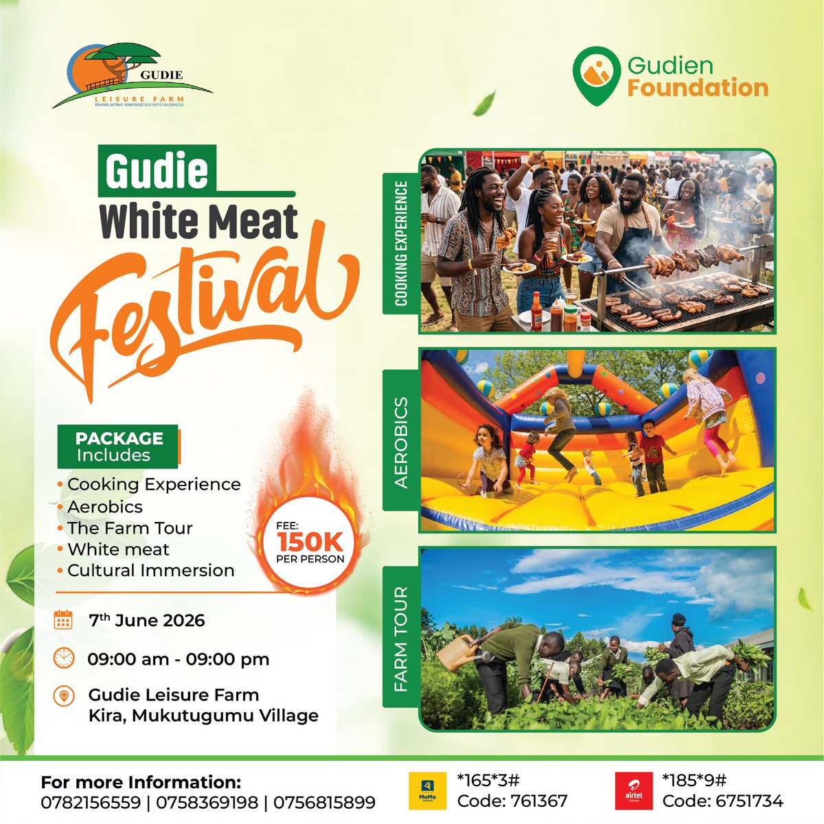 gudie_farm's tweet photo. Get ready for a day of flavor, fun, and culture at the Gudie White Meat Festival!
Join us on 7th June 2026 at Gudie Leisure Farm, Kira – Mukutugumu Village for an unforgettable experience featuring delicious white meat, exciting aerobics, a farm tour, cultural immersion, and interactive cooking experiences. Bring your family and friends and make memories that will last a lifetime!
📍 Fee: UGX 150,000 per person