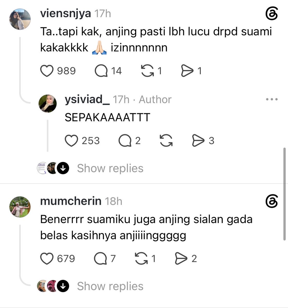 bardanslm's tweet photo. iseng liat2 threads tau2 muncul  postingan istri maki2 suaminya hampir 500 ribu view, isi komennya isinya cewek maki2 cowoknya. 

saya sampe cek satu2 komennya, bukan apa2, takutnya istri saya ikut komen disitu 🥲🙏🏻

coba cowok2, cek deh ada gak komen pasanganmu di postingan threads ini??? serem sumpah wkwk 😅
