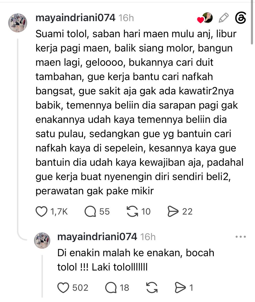 bardanslm's tweet photo. iseng liat2 threads tau2 muncul  postingan istri maki2 suaminya hampir 500 ribu view, isi komennya isinya cewek maki2 cowoknya. 

saya sampe cek satu2 komennya, bukan apa2, takutnya istri saya ikut komen disitu 🥲🙏🏻

coba cowok2, cek deh ada gak komen pasanganmu di postingan threads ini??? serem sumpah wkwk 😅