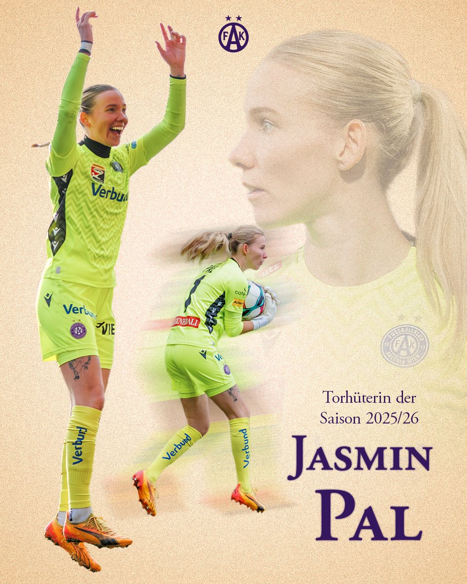 FKAustriaWien's tweet photo. 𝐓𝐨𝐫𝐡𝐮̈𝐭𝐞𝐫𝐢𝐧 𝐝𝐞𝐫 𝐒𝐚𝐢𝐬𝐨𝐧 𝟐𝟎𝟐𝟓/𝟐𝟔: 𝐉𝐀𝐒𝐌𝐈𝐍 𝐏𝐀𝐋 💫💜

Unsere Nummer 1 wurde von den Kapitäninnen, Trainerinnen &amp; Trainern sowie den Sport-Verantwortenden der @oefbFrauenBL zur besten Torhüterin der Saison gewählt! 👏

𝐕𝐞𝐫𝐝𝐢𝐞𝐧𝐭 ✨
#faklive https://t.co/I8onOOEv32
