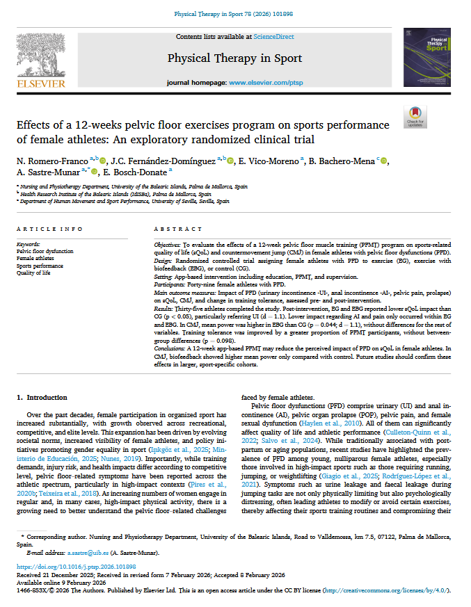 docusalut's tweet photo. Article a #Docusalut: Effects of a 12-weeks pelvic floor exercises program on sports performance of female athletes: An exploratory randomized clinical trial https://t.co/2RBNqCfKTK @idisbaib  #PublicaSalutIB https://t.co/O4MzIlFupy