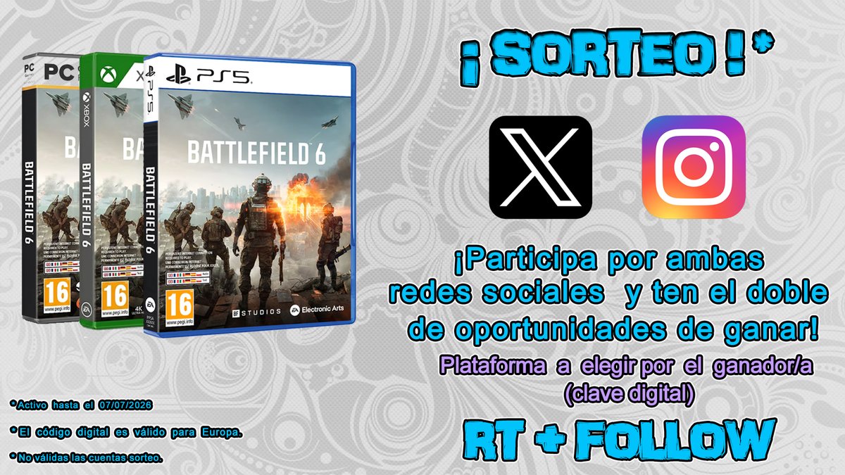 cdChicasGamers's tweet photo. Oye, ¿quieres una clave de #Battlefield6?

Sí, ¿no?

Pues... ¡A participar!

👆 Follow @cdChicasGamers
✌️ RT

También podéis participar por #instagram y tener más opciones.

Más info aquí:
https://t.co/2RAtsLVeq4 https://t.co/ZAVPo0iCpm