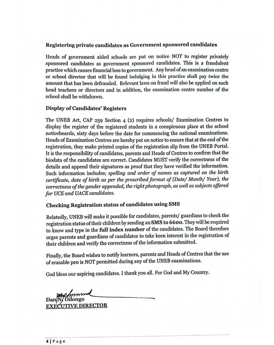 chesnaBlessing's tweet photo. UNEB has announced an extension of the registration period for candidates up to June 30th to accommodate newly accredited centres. Daniel Odong warned that late registration of candidates will attract a surcharge of 100% for PLE and 50% for UCE and UACE.
@UNEB_UG
@JanetMuseveni https://t.co/wuUaPiGvjL