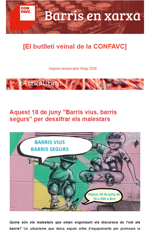 CONFAVC's tweet photo. 📌 Sortida del forn, la nostra newsletter #BarrisEnXarxa

👉  "Municipis. Drets. Padró". 4 de juny a #Badalona

👉 Jornada "Barris vius. barris segurs". 18 de juny a #Bcn

Subscriviu-vos-hi! https://t.co/d8nqn3SMIU https://t.co/JK3QiVTe35