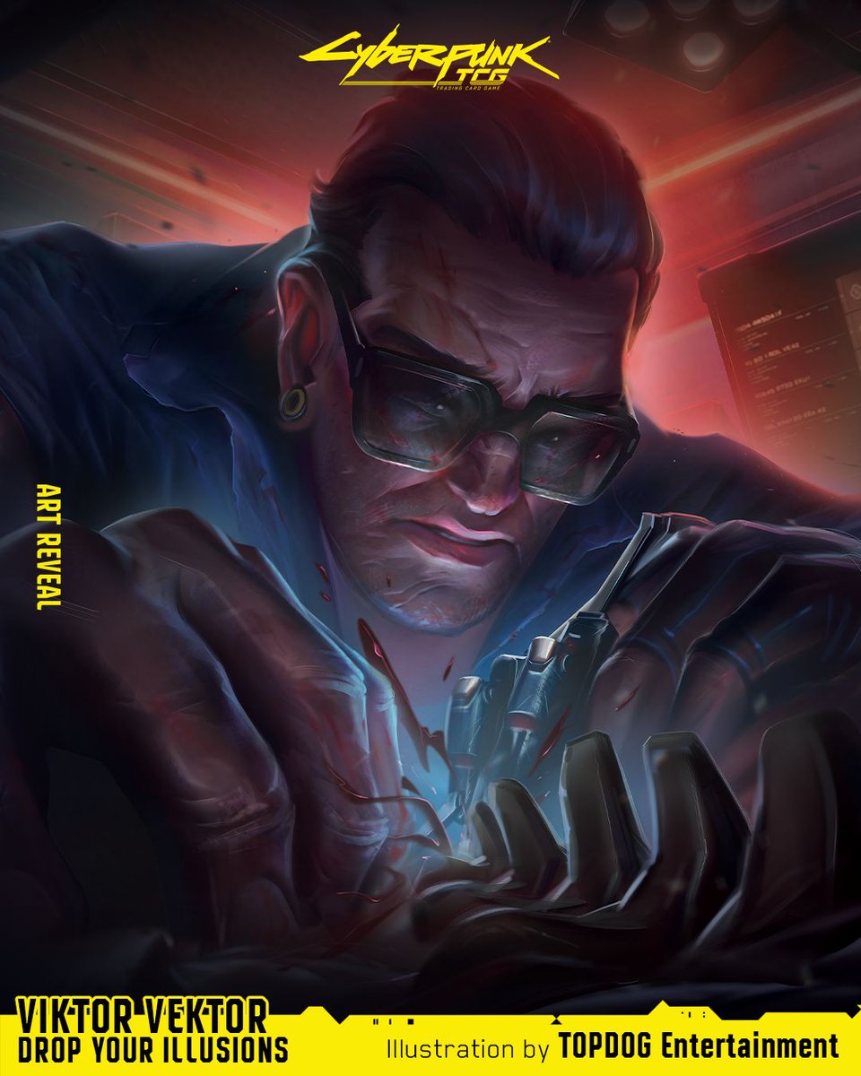 Cyberpunk_TCG's tweet photo. Some upgrades cost more than chrome. The good ones tell you that upfront.

Viktor Vektor: Drop Your Illusions, illustrated by TOPDOG Entertainment.

Check out our Kickstarter for more info 👇🔗 https://t.co/GKRCZUr7PB