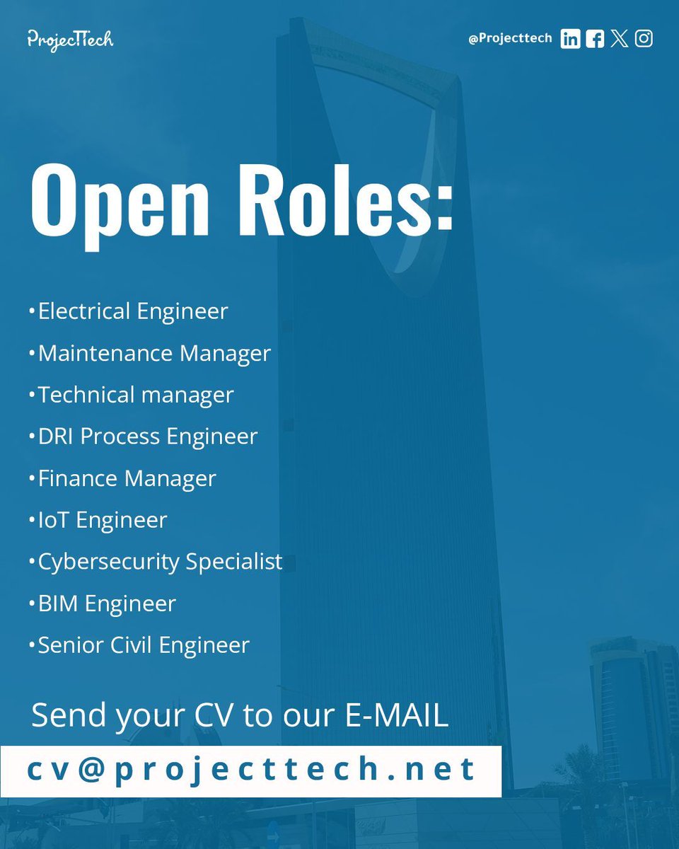 projecttech_1's tweet photo. 🚨 HOT JOBS OF THE WEEK – KSA 🚨

ProjecTTech is currently recruiting experienced professionals for exciting projects in Saudi Arabia across engineering, construction, technology, maintenance, and infrastructure sectors.

📧  cv@projecttech.net https://t.co/uF1O0e7kKR