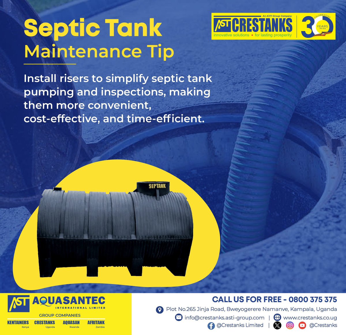 crestanks's tweet photo. Your septic tank deserves more than just installation, it needs proper maintenance too.

Installing risers makes inspections, pumping, monitoring, and repairs faster, safer, and more cost-effective.

#Crestanks #PlasticProducts #SepticTank #MaintenanceTip https://t.co/a8NDmwOdJ8