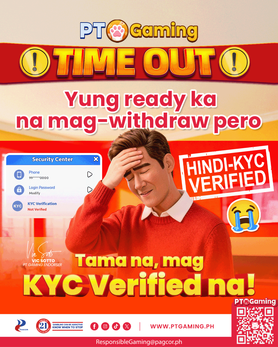 PTGamingph's tweet photo. Fully Verified ka na ba? 

‘Yung ready ka na mag-withdraw ng panalo mo… tapos biglang hindi pala KYC Verified ang account mo 😭

Wag na magpa-delay! Verify your account now para smooth, safe, at hassle-free ang withdrawals mo anytime. ✅

💰 Download now to get ₱8,080 new player bonus & 1.5% cashback!
iOS and Android: https://t.co/7ZrIdrutny | Website: https://t.co/tL1ZAeqamX
😸 PT Gaming na!

#PTGaming #KYCVerified #SmoothWithdrawal #SecureGaming #CashoutReady #PlaySafe #VerifiedAccount #NoKYCNoWithdraw
#GamingCommunity #ResponsibleGaming