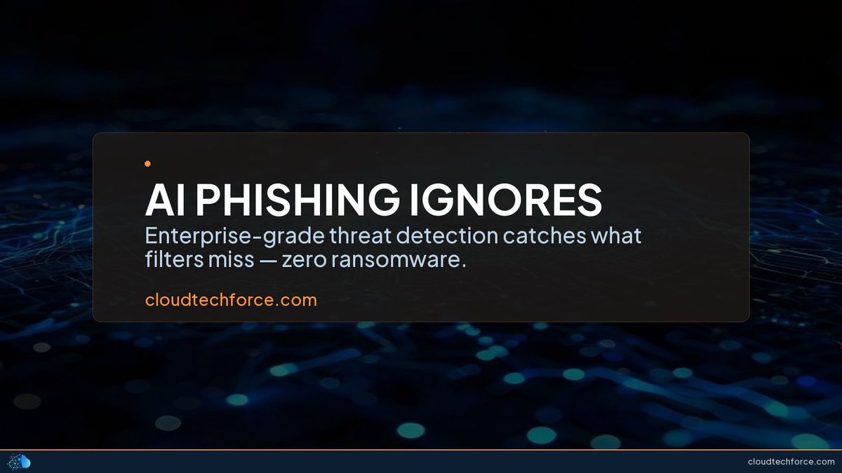 CloudTechForce's tweet photo. AI-powered phishing now bypasses every email filter you have. Your cyber insurer knows — that 47-control renewal form isn't bureaucracy. It's evidence they don't trust your stack. DM us for the full assessment. #CyberSecurity https://t.co/302d3JCPIO