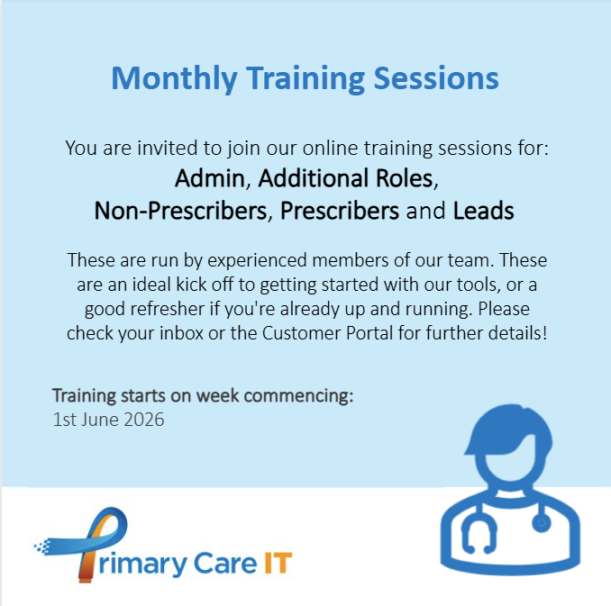 PrimaryCareIT's tweet photo. 💻Join us for our June training sessions!

Check your inbox or head to our website to find further details on dates, times and links to join.

https://t.co/lCbWmWQNP1

We look forward to seeing you there! https://t.co/E4es6fu6nM