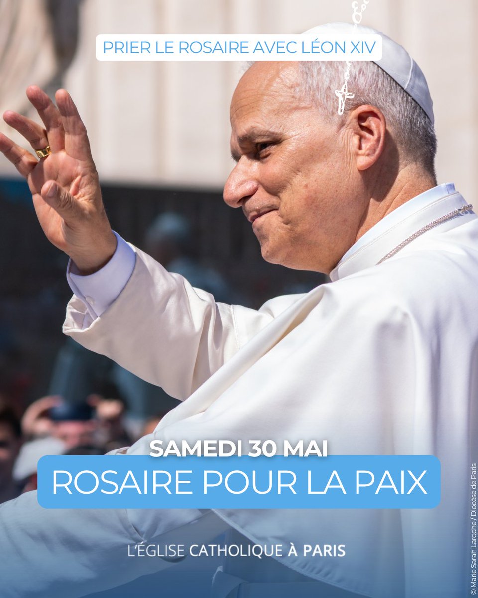 dioceseparis's tweet photo. Tout au long de ce mois de Mai, mois de Marie, nous avons médité les mystères du #rosaire avec le pape Léon XIV 🙏

Joignons-nous ce samedi à 19h au rosaire mondial pour la paix, en communion avec le Pape, et avec les sanctuaires du monde entier 🕊️ https://t.co/Q0IPjhocQn