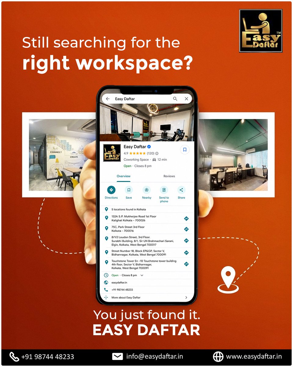 Easydaftar's tweet photo. Still searching for the right workspace?

Coworking desks, private cabins, meeting rooms &amp; managed offices, all under one roof.

📍 5 locations across Kolkata
📞 +91 98744 48233
#EasyDaftar #CoworkingKolkata #OfficeSpaceKolkata #Workspaces #BusinessGrowth https://t.co/tEiSF4fSD3