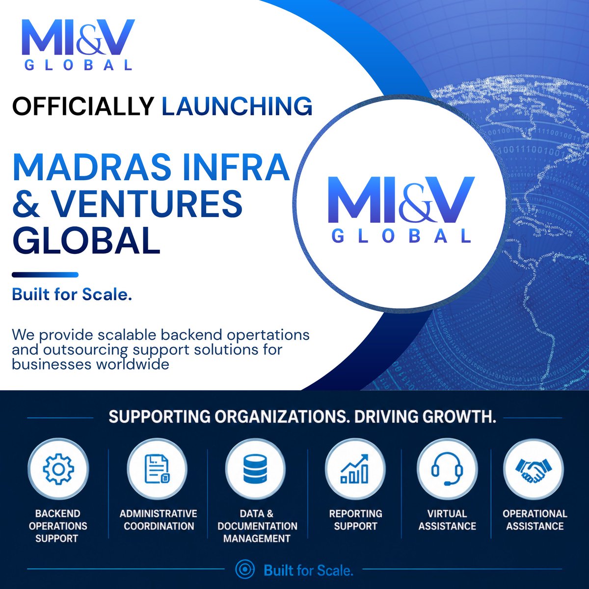 MIandVGlobal's tweet photo. Officially launching MI&amp;V Global.

Built for Scale.

Supporting businesses with scalable backend operations, administrative support, virtual assistance and outsourcing solutions worldwide.

#MIandVGlobal #Outsourcing #Operations https://t.co/QVofNGveDy
