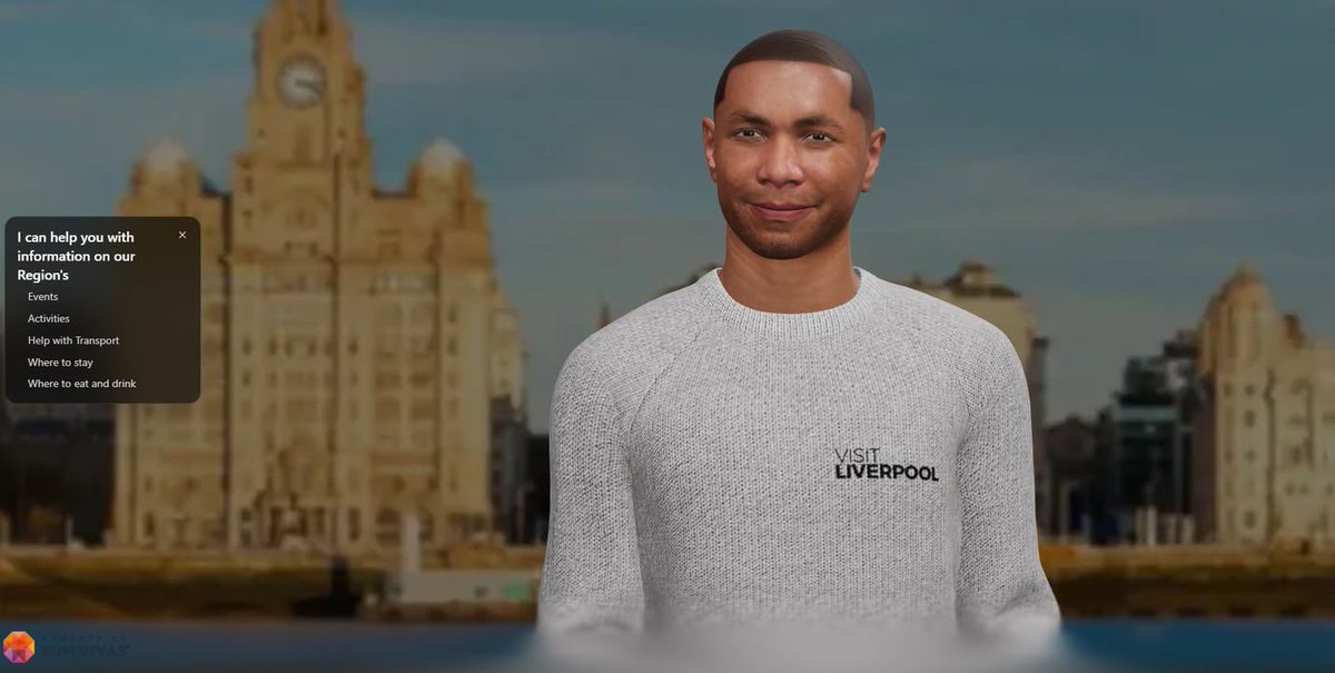 VisitLiverpool's tweet photo. Got a question about Liverpool whilst you're exploring the region? 🤔 

Find interactive multilingual AI Avatar ‘Jimmy’ at Southport Station and or speak to him online to ask about transport information, event information and local reccomendations! 
 
➡ https://t.co/3teyaHSPQ6 https://t.co/1I2oF02792