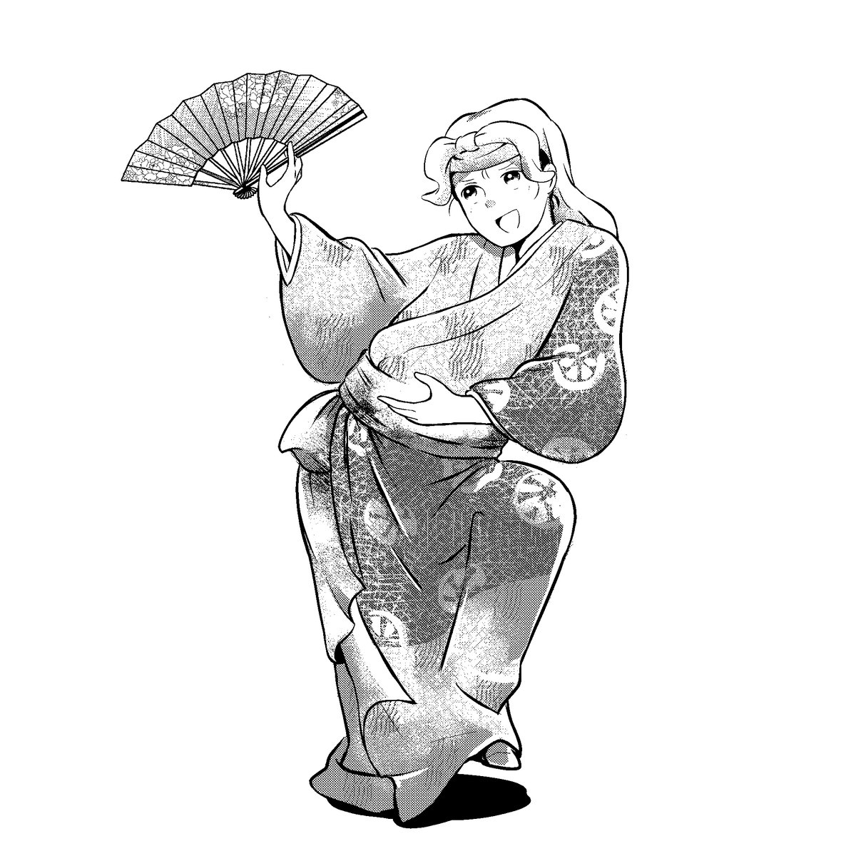 823kamo's tweet photo. 扇の手

江戸時代以降の日本舞踊では扇の「要（かなめ）」を持つのが一般的だけど、それ以前の舞では、親骨や要以外の部分を持つ振りがたくさんあるそう。

そんな古い時代の舞の絵図を参考に描いてみた🪭 https://t.co/uggaBuZ8UE