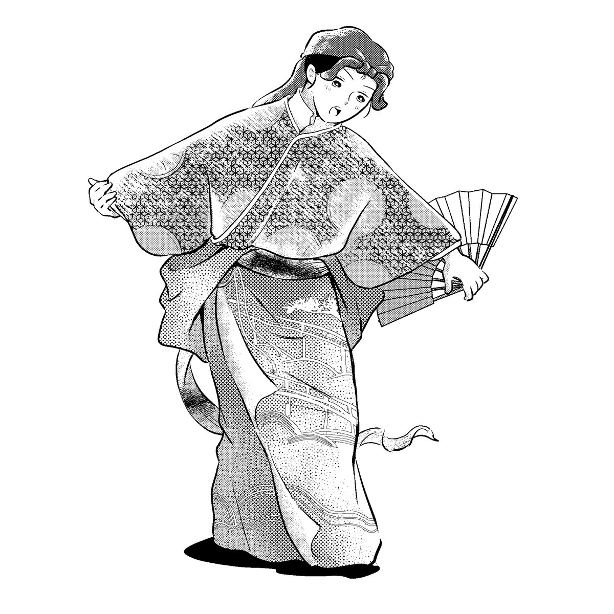 823kamo's tweet photo. 扇の手

江戸時代以降の日本舞踊では扇の「要（かなめ）」を持つのが一般的だけど、それ以前の舞では、親骨や要以外の部分を持つ振りがたくさんあるそう。

そんな古い時代の舞の絵図を参考に描いてみた🪭 https://t.co/uggaBuZ8UE