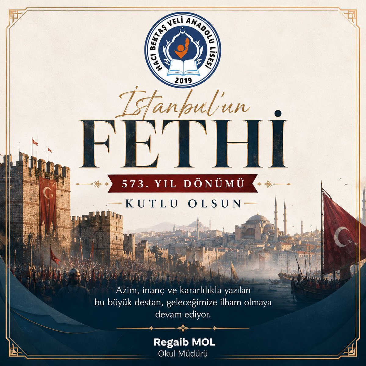HBV_AL's tweet photo. 🏰 İstanbul’un Fethi’nin 573. Yılı Kutlu Olsun 🇹🇷

Şanlı tarihimizin dönüm noktalarından biri olan İstanbul’un Fethi’nin 573. yıl dönümünü gurur ve minnetle anıyoruz.
Fatih Sultan Mehmet Han ve kahraman ecdadımızı rahmetle yad ediyoruz. ✨ https://t.co/092fhuavZn