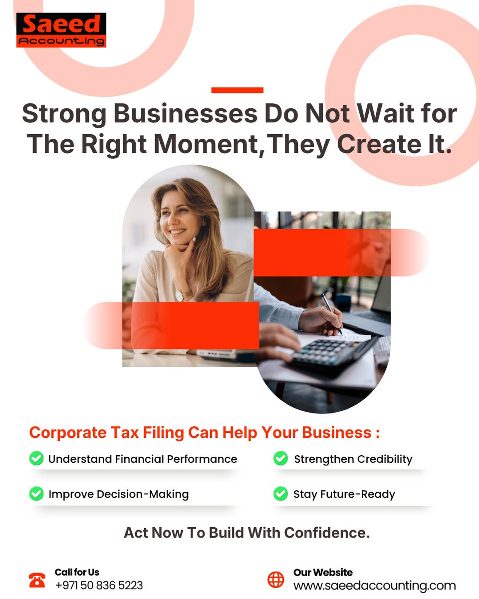 saeedaccntng's tweet photo. Strong businesses don’t wait for the perfect moment — they create opportunities with smart financial planning and timely corporate tax filing. ✅

📞 Call Us: +971 50 836 5223
🌐 Visit: https://t.co/0TFhg4zUbG

#SaeedAccounting #CorporateTax #CorporateTaxUAE #AccountingServices https://t.co/n7Gqw8pjPH