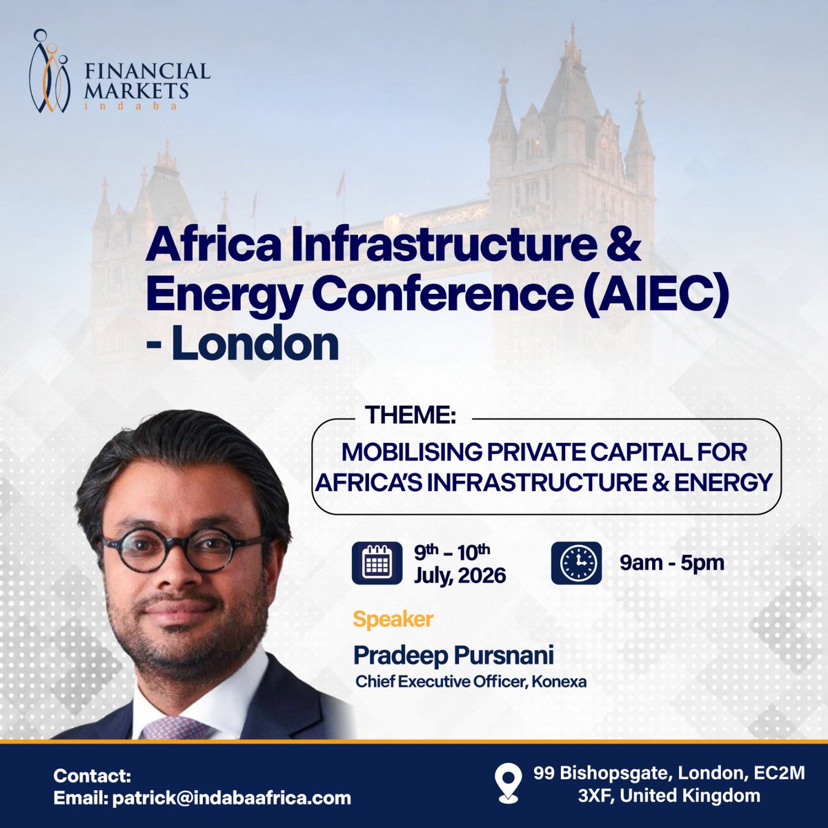 patrick_muzondo's tweet photo. @Marketsindaba: Africa Infrastructure and Energy Conference - London

Speaker - Pradeep Pursnani, CEO, Konexa 

Konexa is a UK-headquartered energy development and investment company focused on accelerating renewable energy access across Africa. https://t.co/aV0DtQEveb