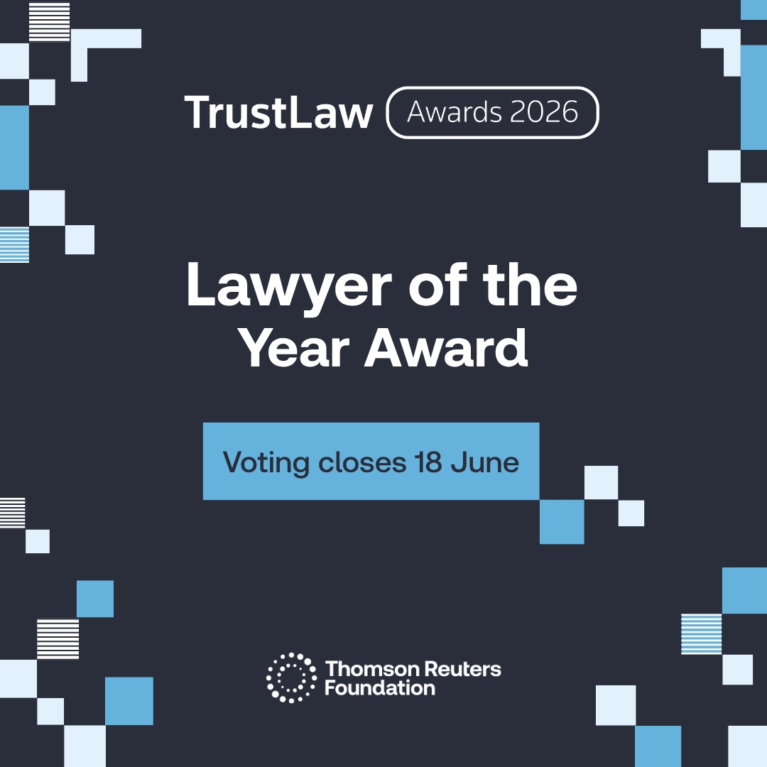TRF's tweet photo. Vote for the 2026 TrustLaw Lawyer of the Year Award 🏆

This Award honours an individual lawyer (or team of lawyers) who has gone above and beyond in providing exceptional pro bono support to TrustLaw members.

Find out more: https://t.co/OH2ITjXNwu #TrustLawAwards https://t.co/hGal7COwRR
