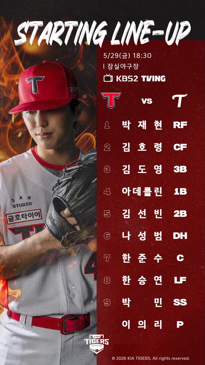KIA 타이거즈 경기 라인업 이미지