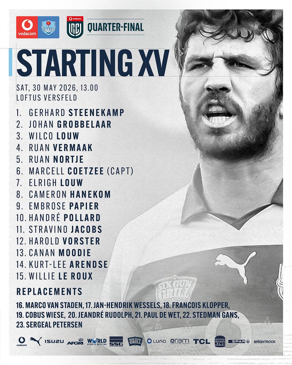 BlueBullsRugby's tweet photo. YOUR team to face Munster in the VURC QF 🐂 

30 MAY | 13:00 | 📍LOFTUS 

@Vodacom #URC | @URCOfficial_RSA https://t.co/3K2LnAEo74