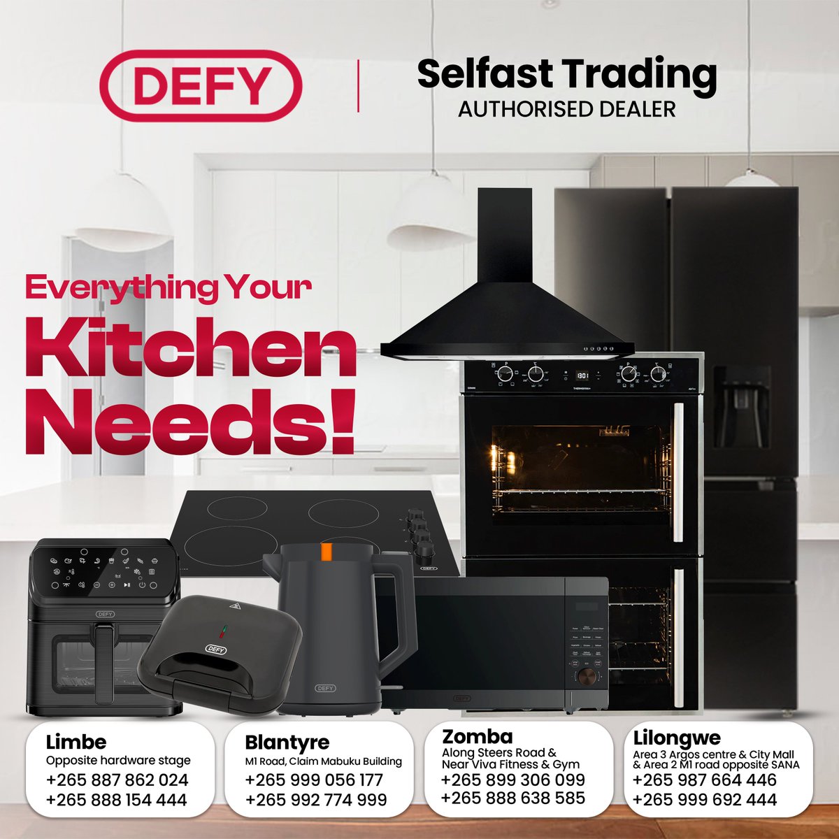 DefyMalawi's tweet photo. Everything your kitchen needs, all in one place. Shop DEFY appliances today at Selfast Trading. https://t.co/1xuXP6jn2Y