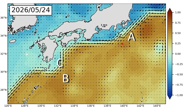 APL_JAMSTEC's tweet photo. 黒潮親潮ウォッチ更新: 
7月25日までの黒潮「長期」予測
https://t.co/JGMfFoKXYo
6月17日までの黒潮「短期」予測 
https://t.co/GqAosQDDbx
黒潮は直進流路が続いています。関東・東海沖では黒潮大蛇行時よりもプランクトンが多くなっています。 https://t.co/6KpbEF3cXq