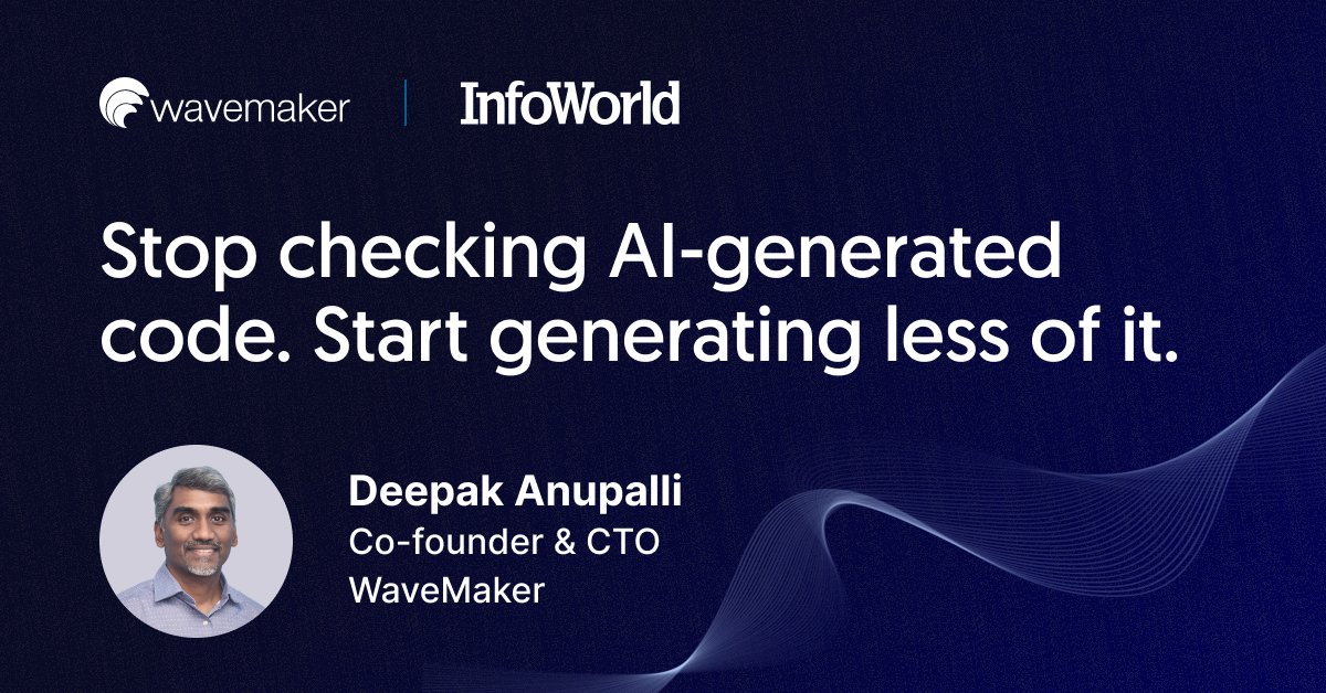 WaveMaker's tweet photo. “How do we reduce the amount of code that needs guardrails in the first place?” - Deepak Anupalli, Co-Founder &amp; CTO at WaveMaker, Inc. Read his latest article - https://t.co/jRjgA1Tg3A https://t.co/MzquG5E3qC