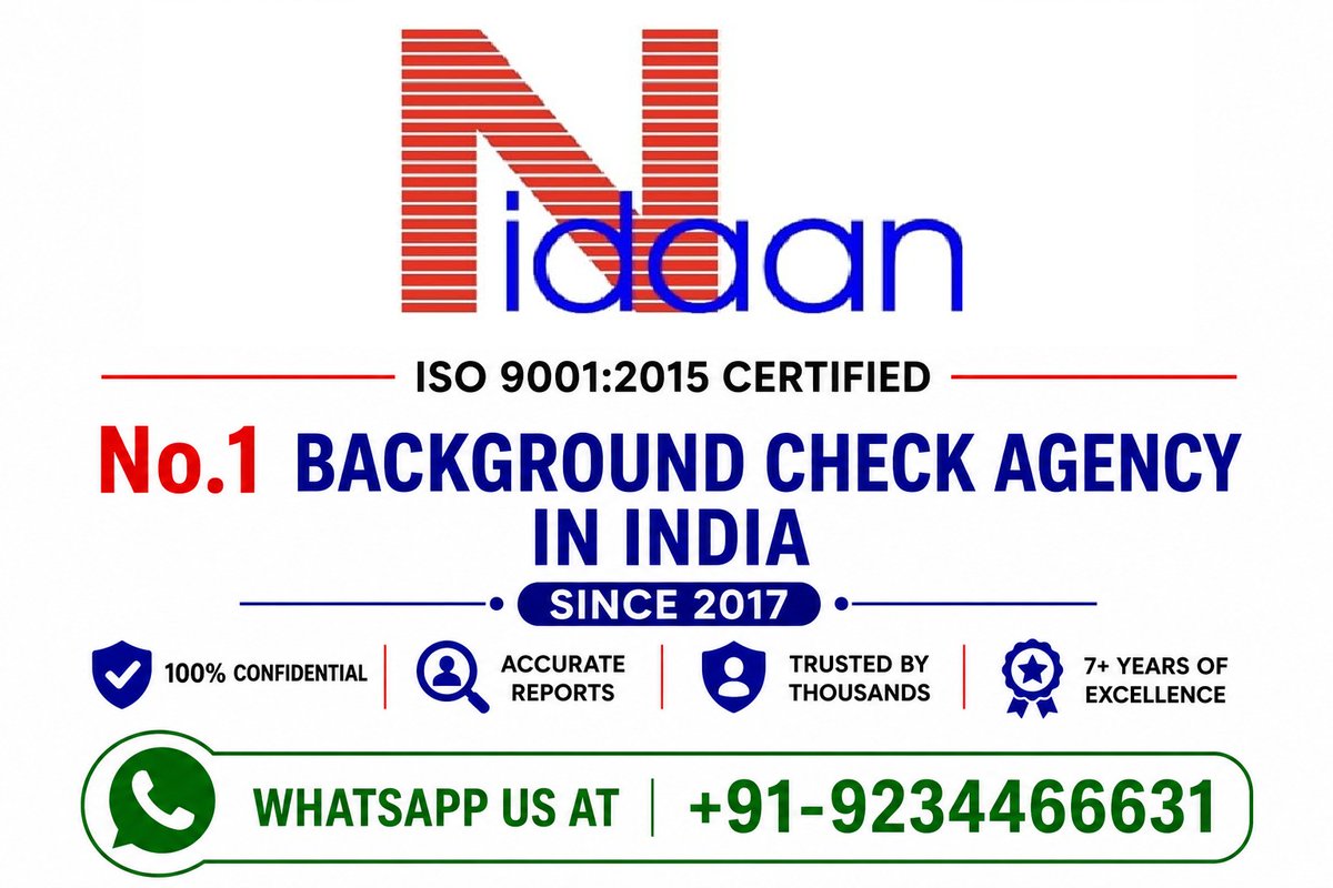 InvestigationE1's tweet photo. ISO 9001:2015 Certified No.1 Background Check Agency in India since 2017. 

If needed our assistance, Whatsapp us at: +91-9234466631.

#backgroundcheck #backgroundverification #backgroundscreening #employmentcheck #policeverification #criminalcheck #degreeverification https://t.co/Qwov98PKzz