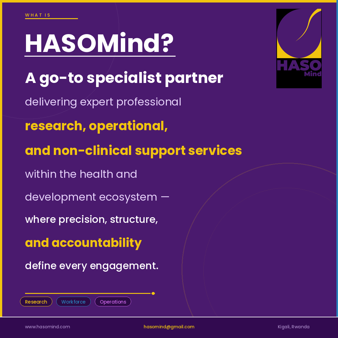 HASOMind's tweet photo. Serious work in health and development requires precision, structure, and accountability.

HASOMind provides expert research, operational coordination, and non-clinical professional support across the health ecosystem.

#HASOMind #GlobalHealth #PublicHealth #Research #Africa https://t.co/113obXc5Vx