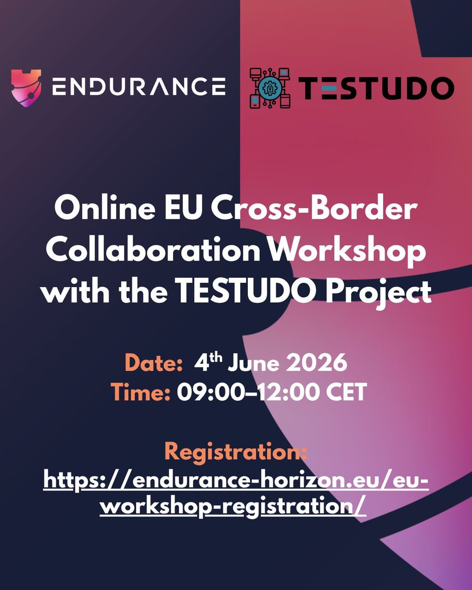 ECHOProjectEU's tweet photo. On 4th June, our sister project @ENDURANCE_EU &amp; @TESTUDOproject will host an EU workshop on Critical Infrastructure.

Join us online at 9am–12pm CET, as we bring together experts, authorities, CI operators, &amp; stakeholders to discuss key priorities: https://t.co/Ma0DC7ICGM https://t.co/8MiAuuck1q
