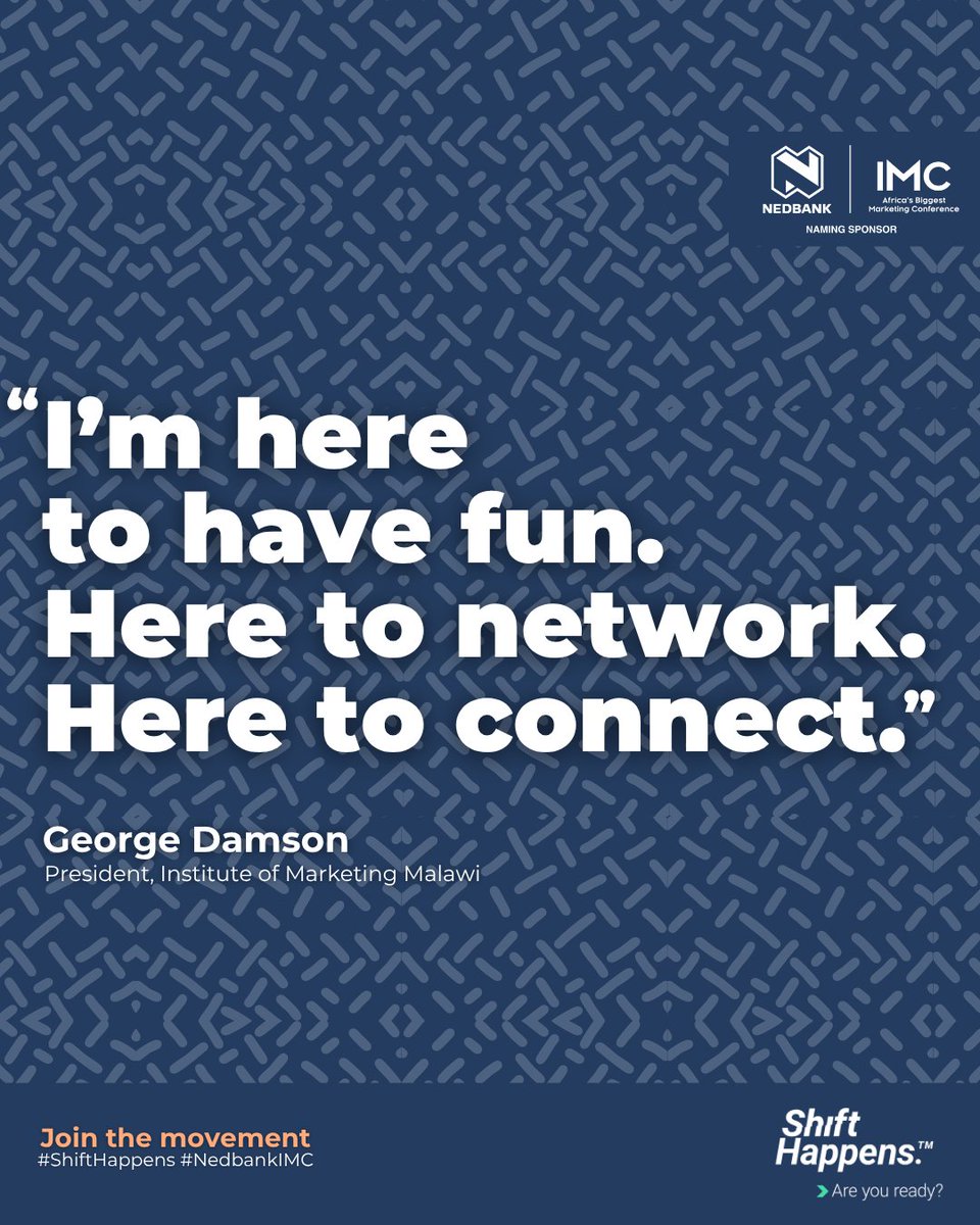 IMCConf's tweet photo. The value is not just on stage.

George Damson (Institute of Marketing Malawi) on the importance of connection and shared experience at the Nedbank IMC.

Watch highlights: https://t.co/KxrnuAPqHd

17 Sept | JHB | Online
Book: https://t.co/GyXiIIoNmI

#NedbankIMC2026 #ShiftHappens https://t.co/1K2McOcAST